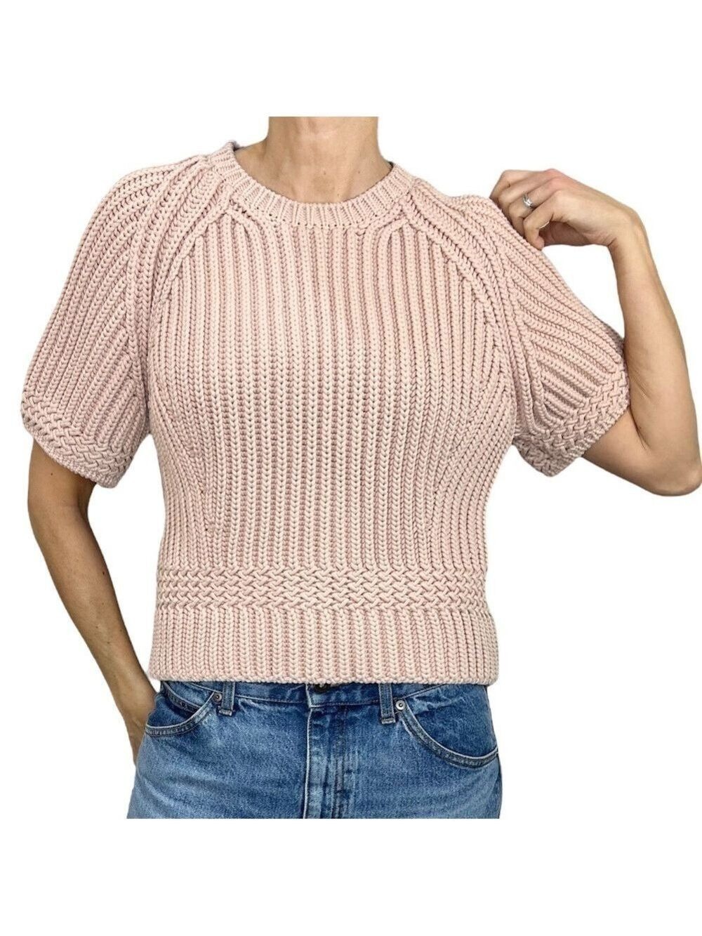 Diesel Black Gold Italy pale pink thick chunky knit short sleeve sweater XS